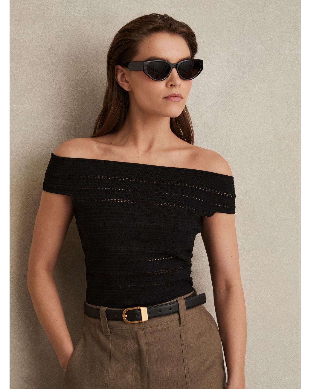 Reiss Black Leather Curved-Buckle Belt