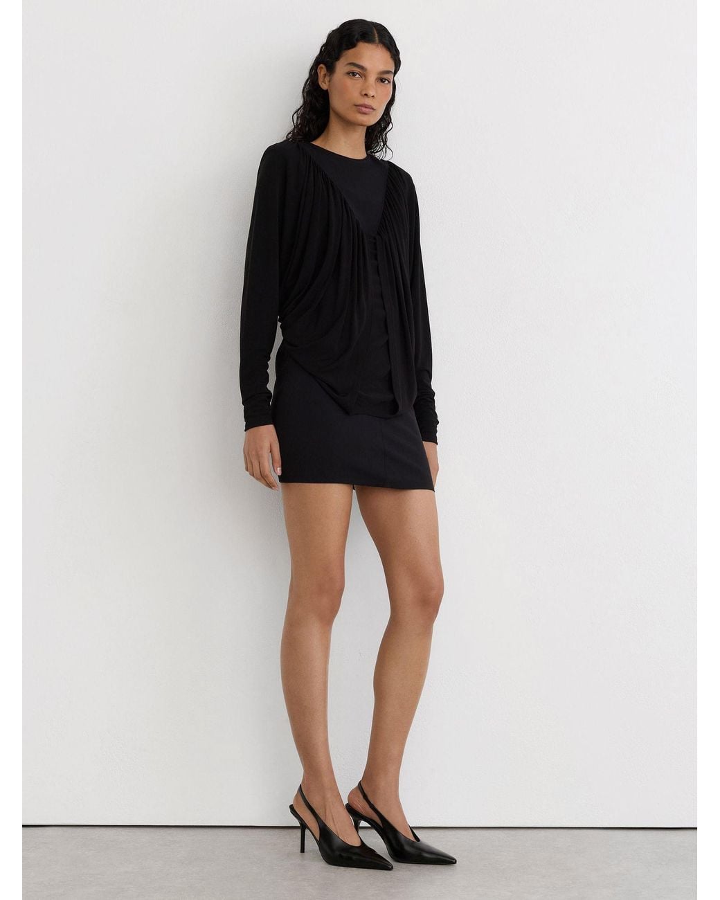 Reiss Black Leather Slingback Mid-Heel Court Shoes