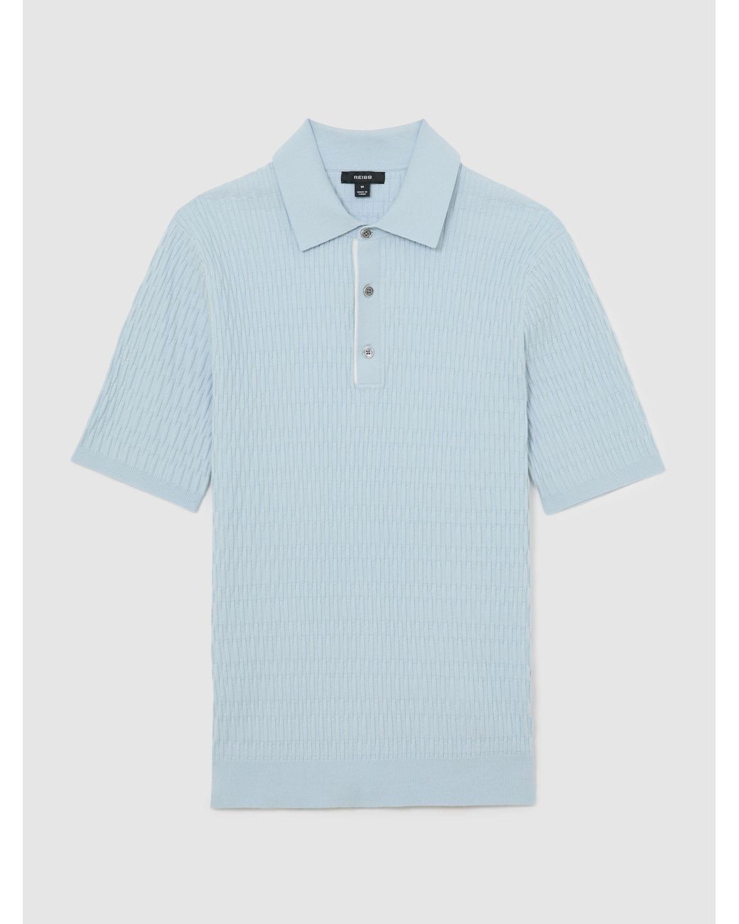 Reiss Blue Textured-Knit Half-Button Polo Shirt for men