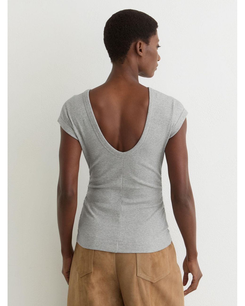 Reiss Natural Serena - Grey Marl Stretch-cotton Scoop-back Top, Us 6