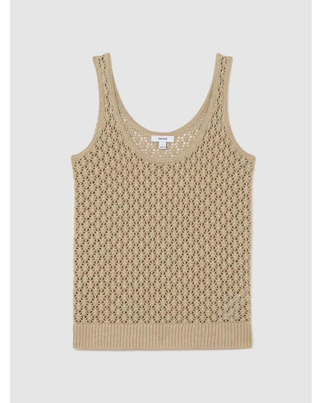 Reiss Green Colette - Neutral Linen Open-stitch Knitted Vest, Xs (us 2)