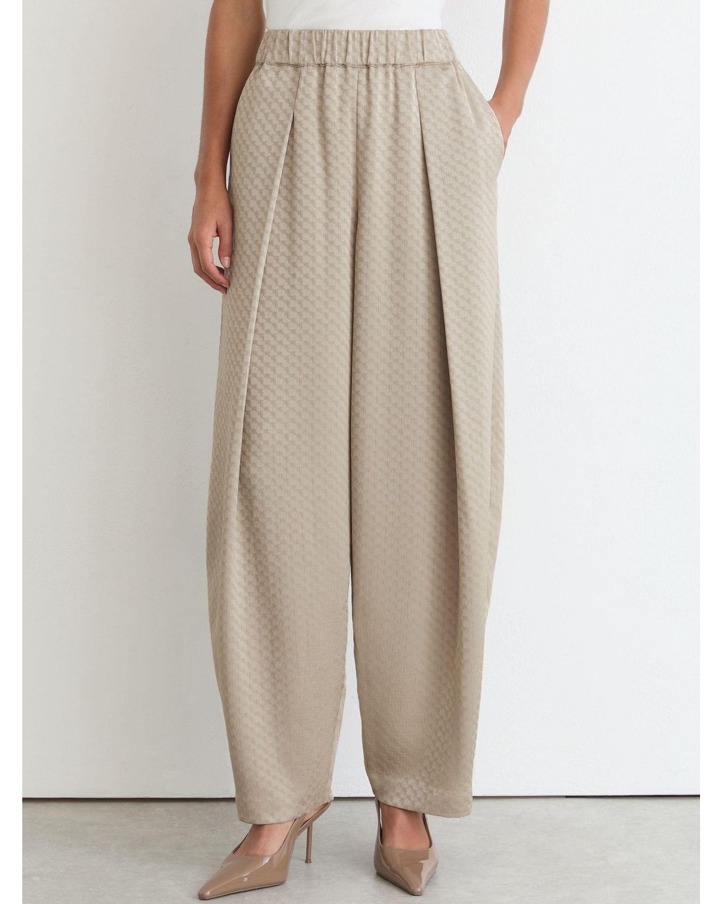 Reiss Natural Dia - Champagne Neutral Jacquard Pleated Tapered Trousers, Us 12 Regular