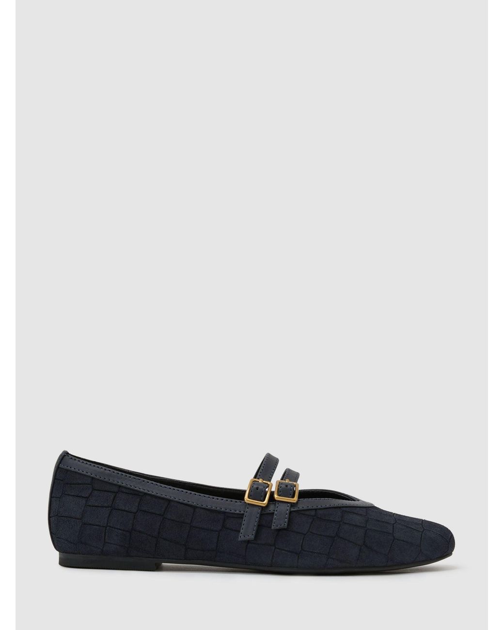 Reiss Blue Suede Croc-Embossed Ballet Flats