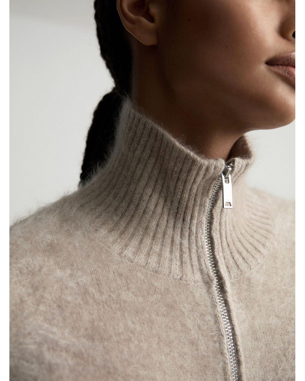 Reiss Natural Brushed Cashmere Zip-Through Cardigan