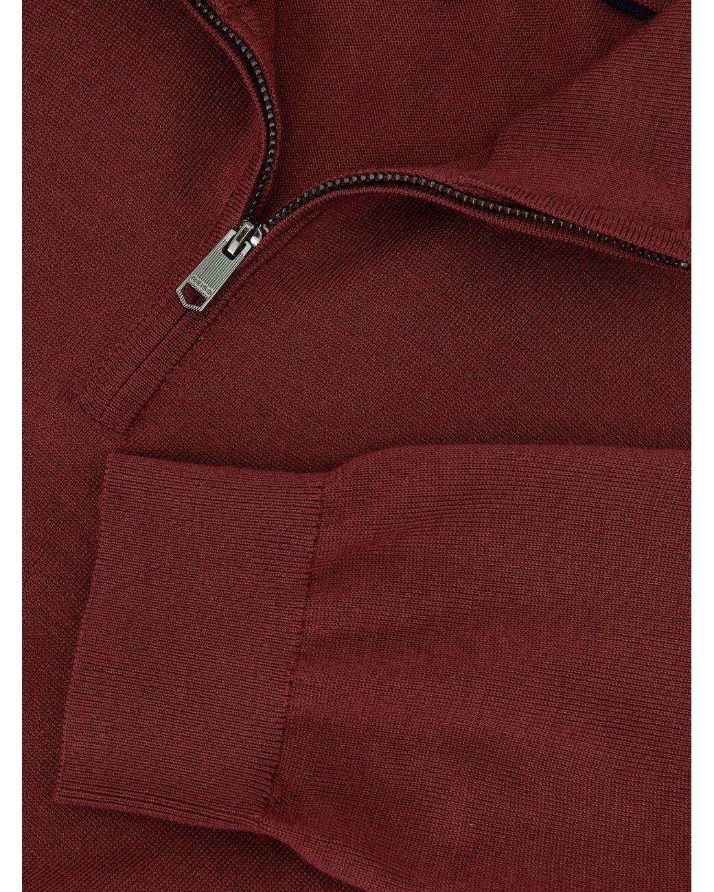 Reiss Red Merino Wool Half-Zip Funnel-Neck Jumper for men