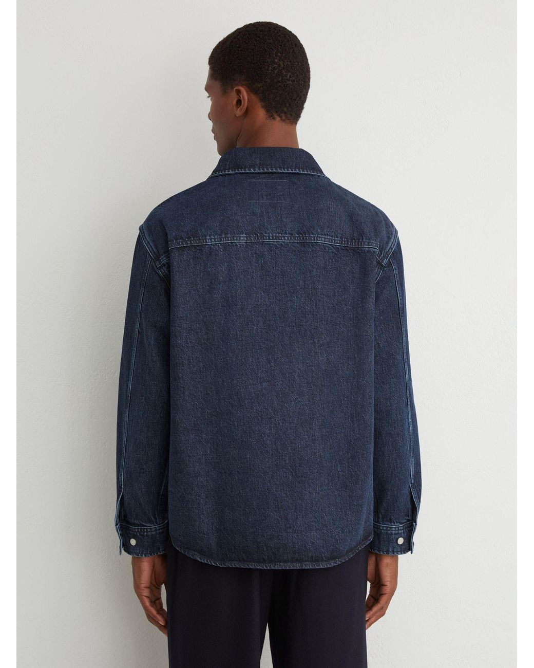 Reiss Blue Twin-Pocket Rigid-Denim Jacket for men