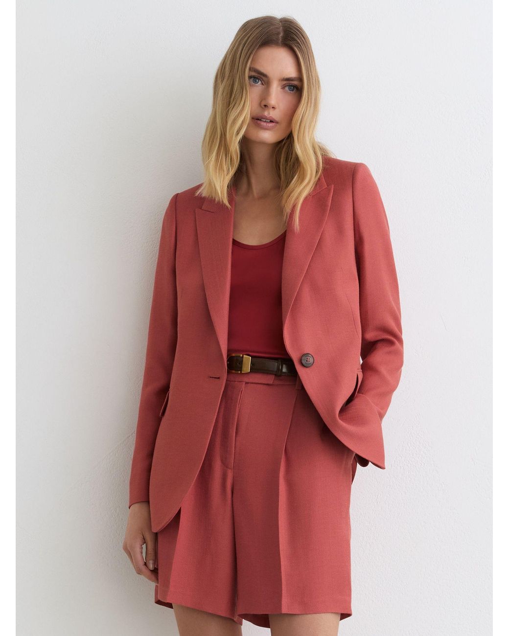 Reiss Red Burnt Jules Petite Single-Breasted Peak-Lapel Suit Blazer