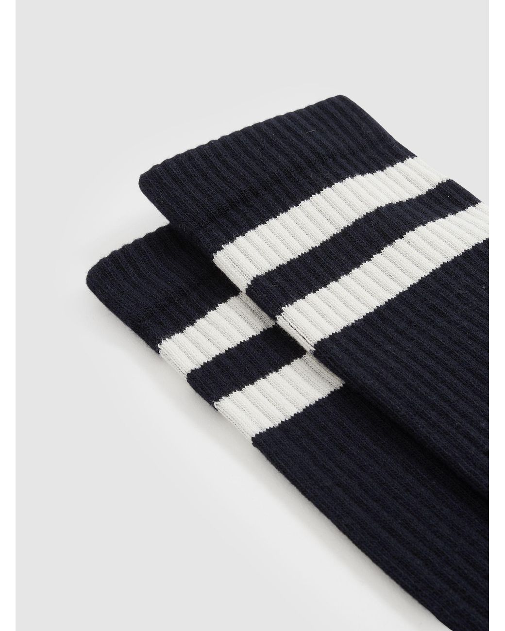 Reiss Black Ecru Cotton-Blend Double-Stripe Socks, M & L for men