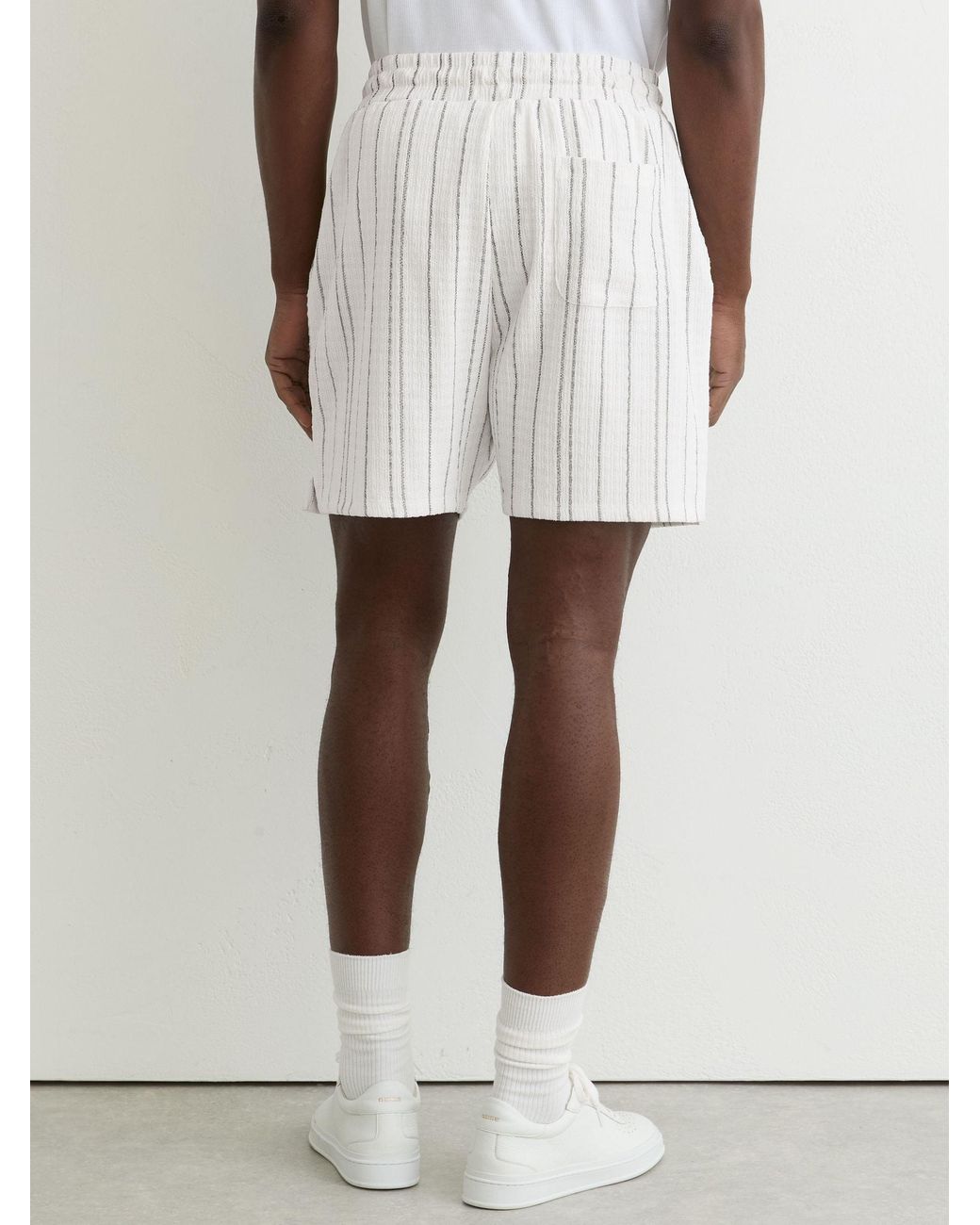 Reiss White Textured Stripe Drawstring Shorts for men