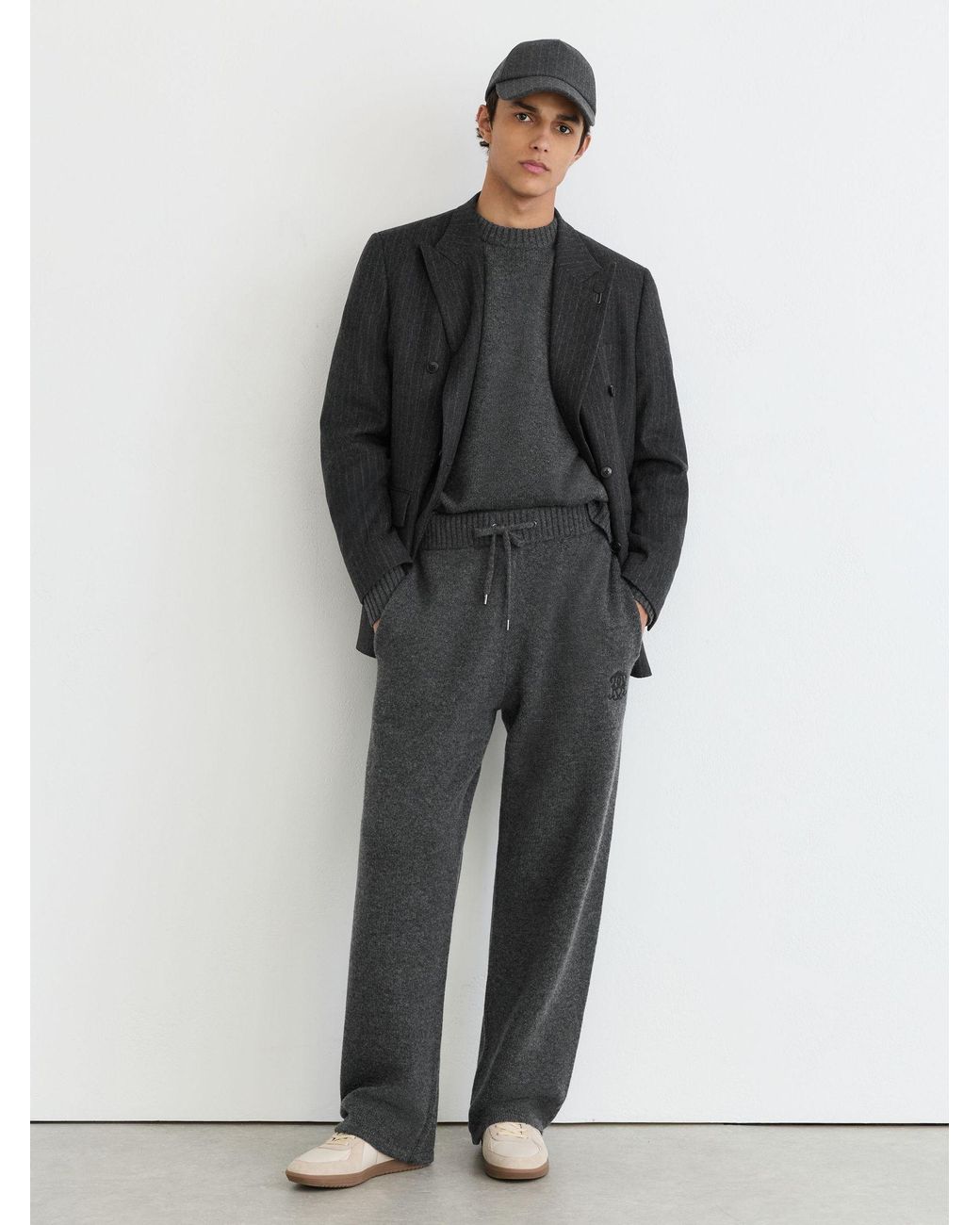 Reiss Green Monogram Wool Relaxed-Fit Knitted Joggers for men