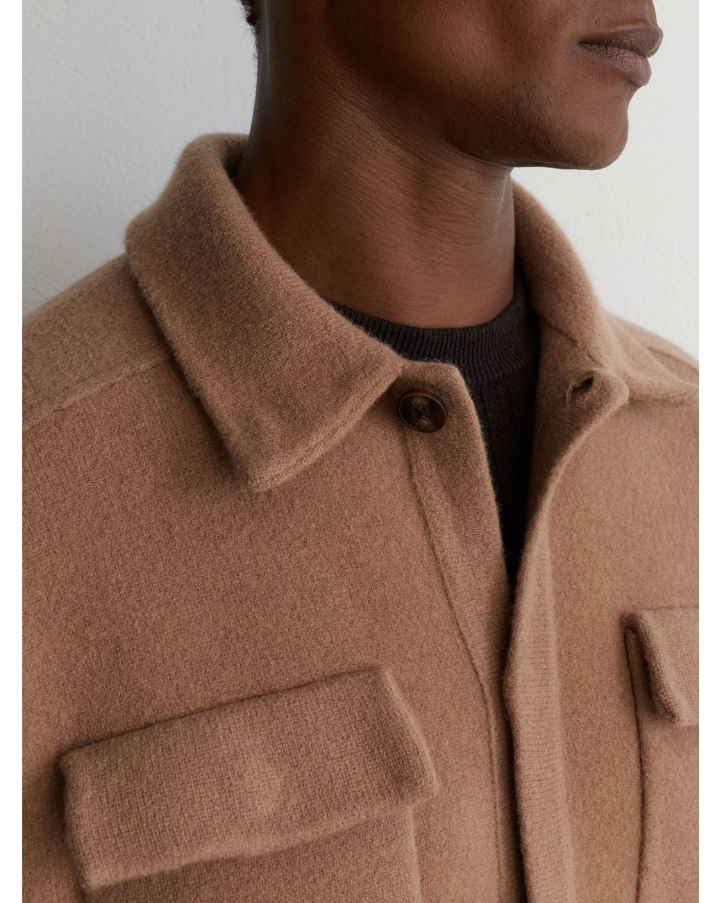 Reiss Brown Lockwood - Camel Boiled Wool Twin-pocket Overshirt, S for men