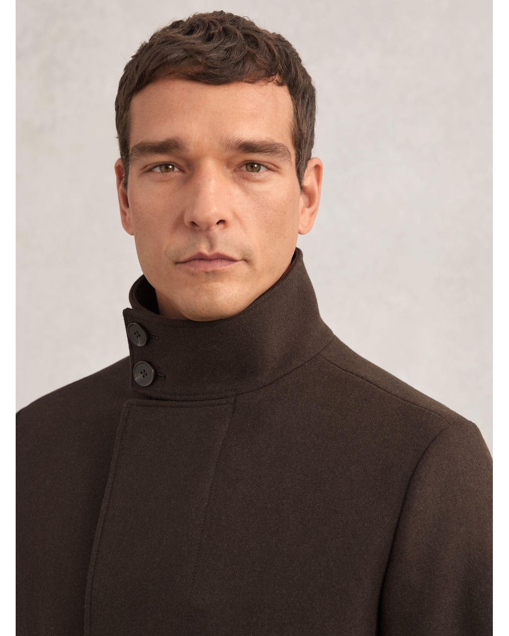 Reiss Brown Wool-Blend Stand-Collar Coat for men
