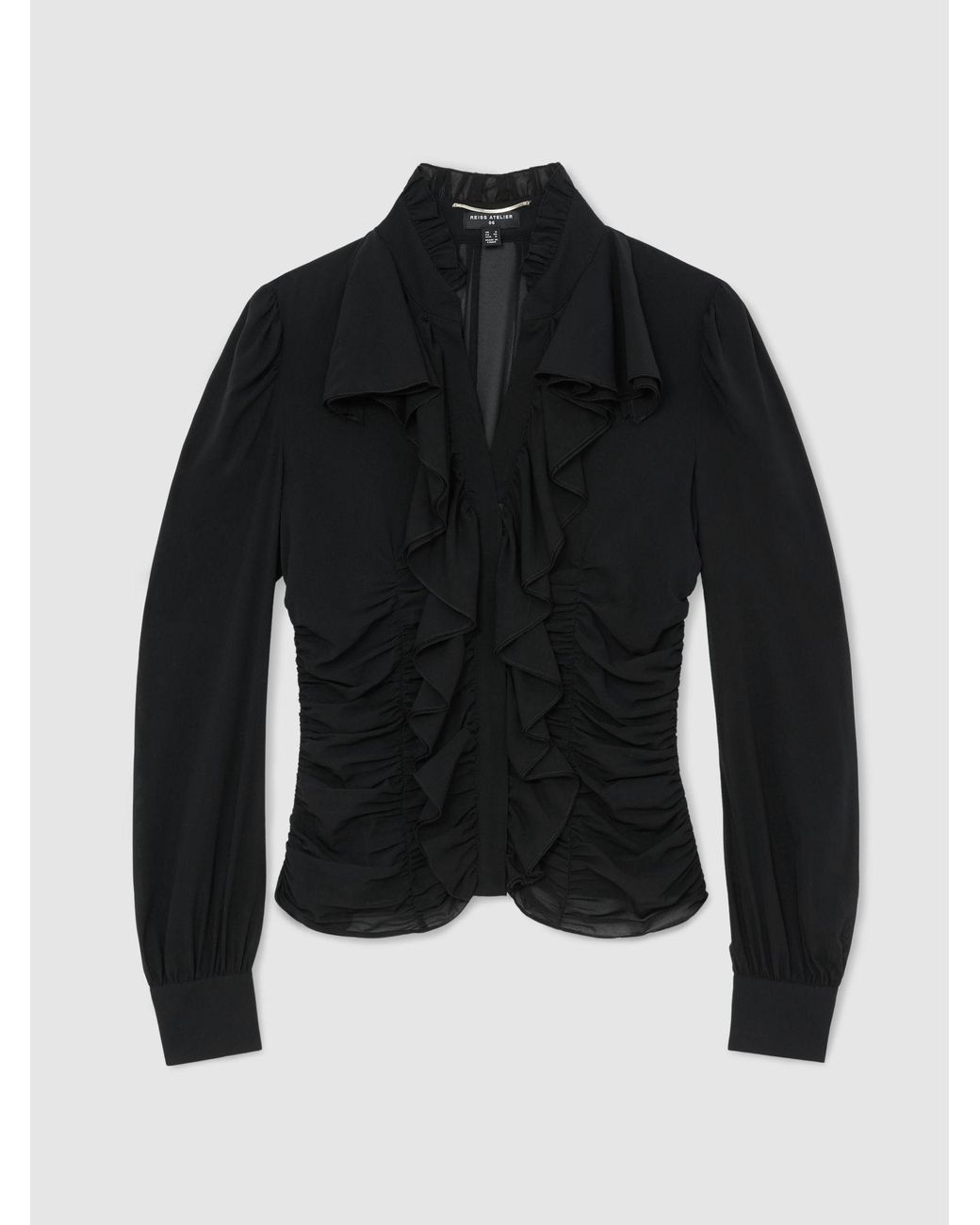 ATELIER Gray Silk-blend Ruffled Black Blouse