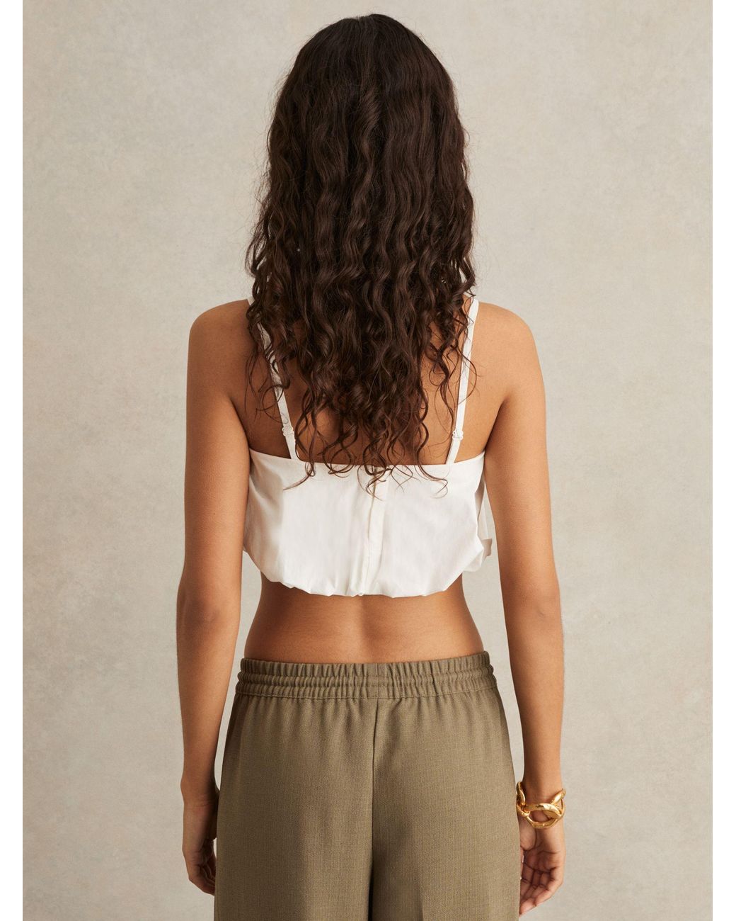 Reiss Brown Cotton-Blend Bandeau Puffball Top