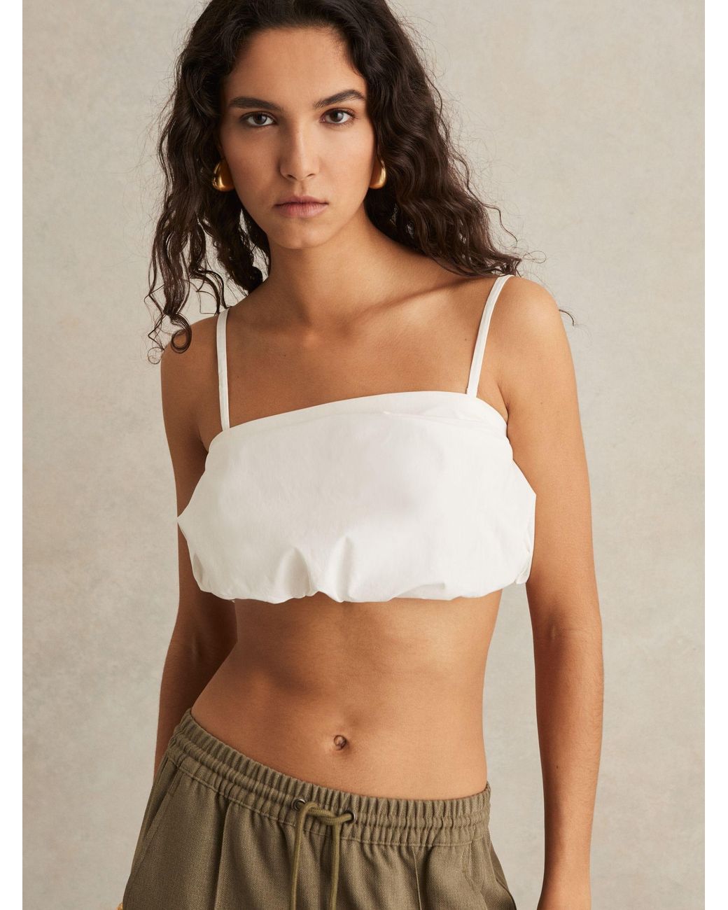 Reiss Brown Cotton-Blend Bandeau Puffball Top