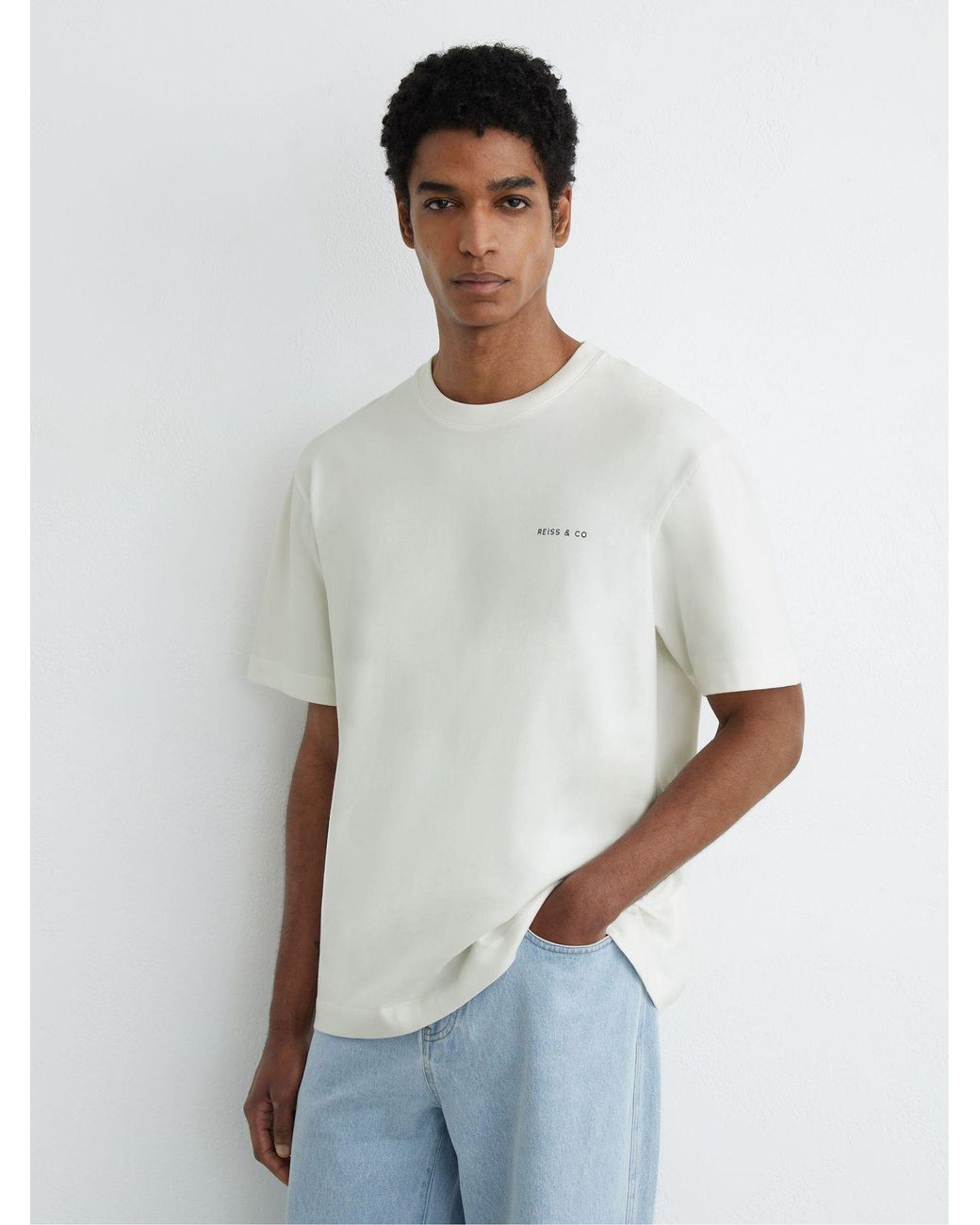 Reiss White Cotton Dive-Print Relaxed-Fit T-Shirt for men