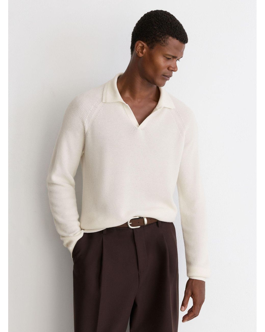 Reiss White Textured-Knit Open-Collar Jumper With Wool for men