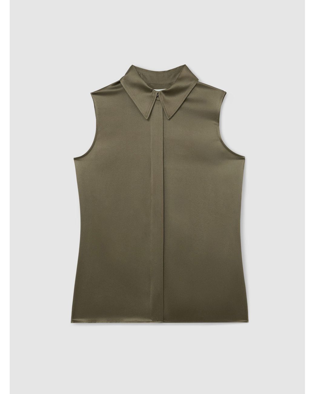 Reiss Amelia - Khaki Green Silk Sleeveless Shirt, Us 8
