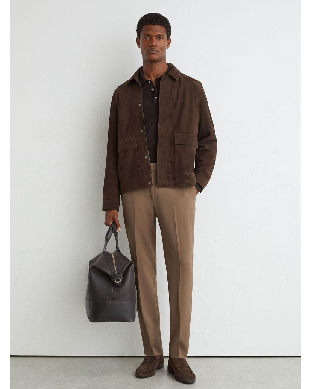 Reiss Brown Slim-Fit Stretch Drawstring Trousers for men