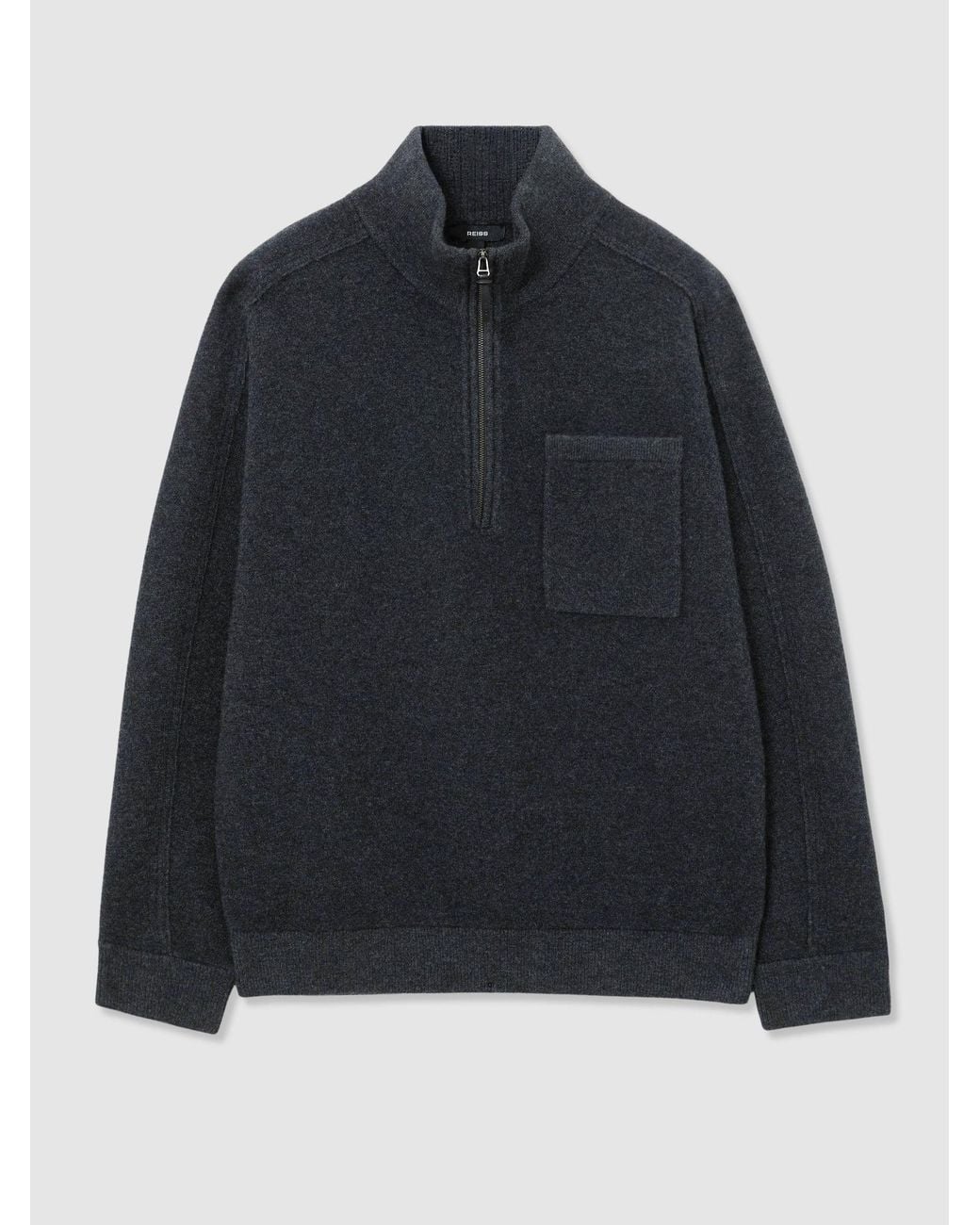 Reiss Black Golant - Charcoal Grey Boiled-wool Funnel-neck Quarter-zip Jumper, Xl for men