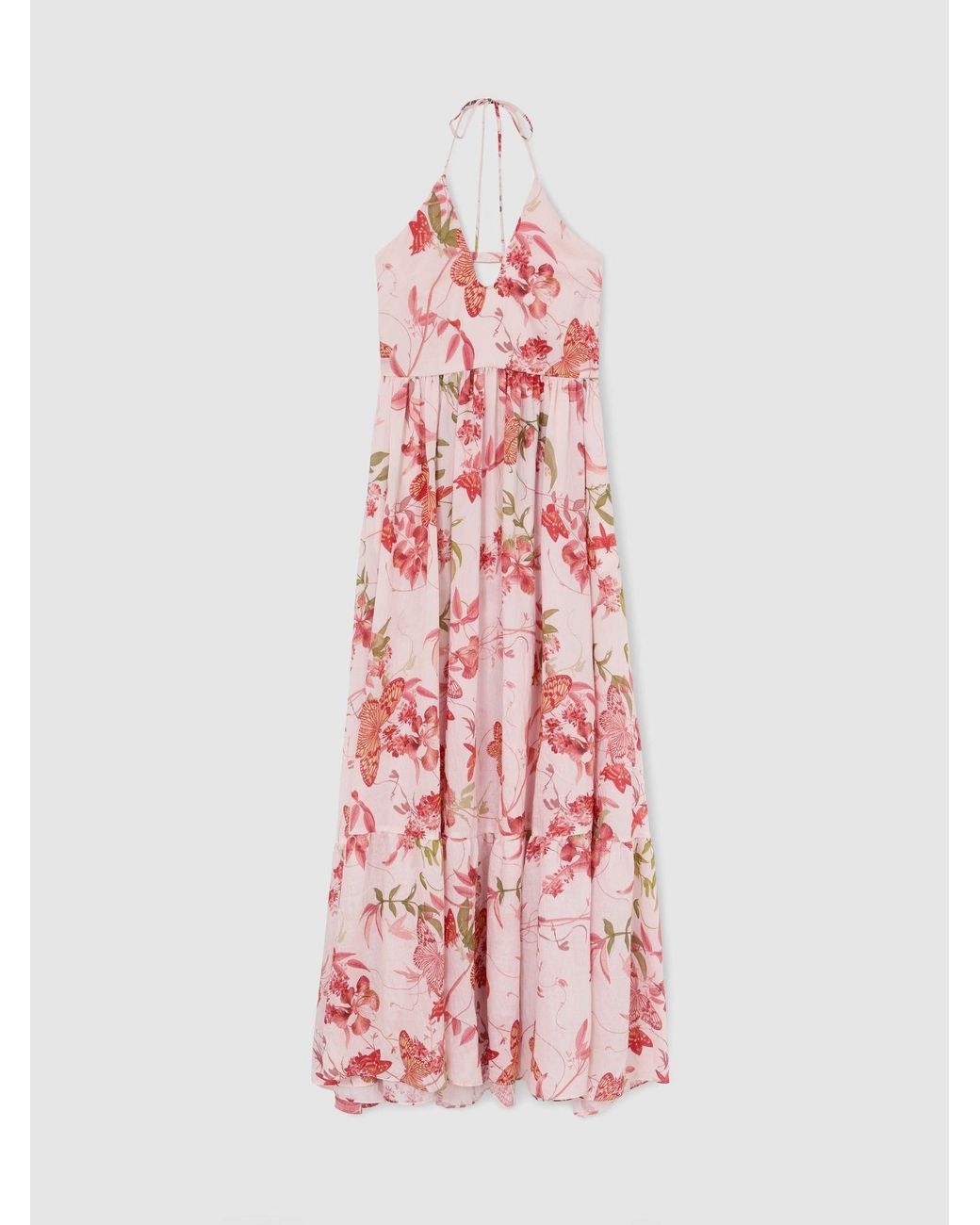 Reiss Multicolor Butterfly-Print Halterneck Maxi Dress