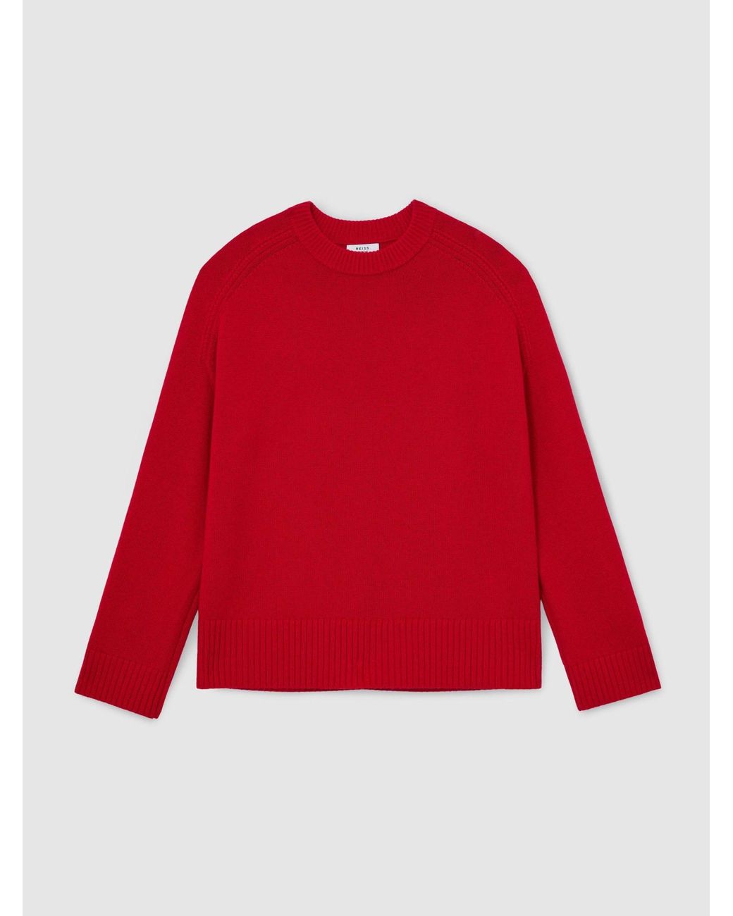 Reiss Red Wool-Cashmere Crew-Neck Raglan Jumper