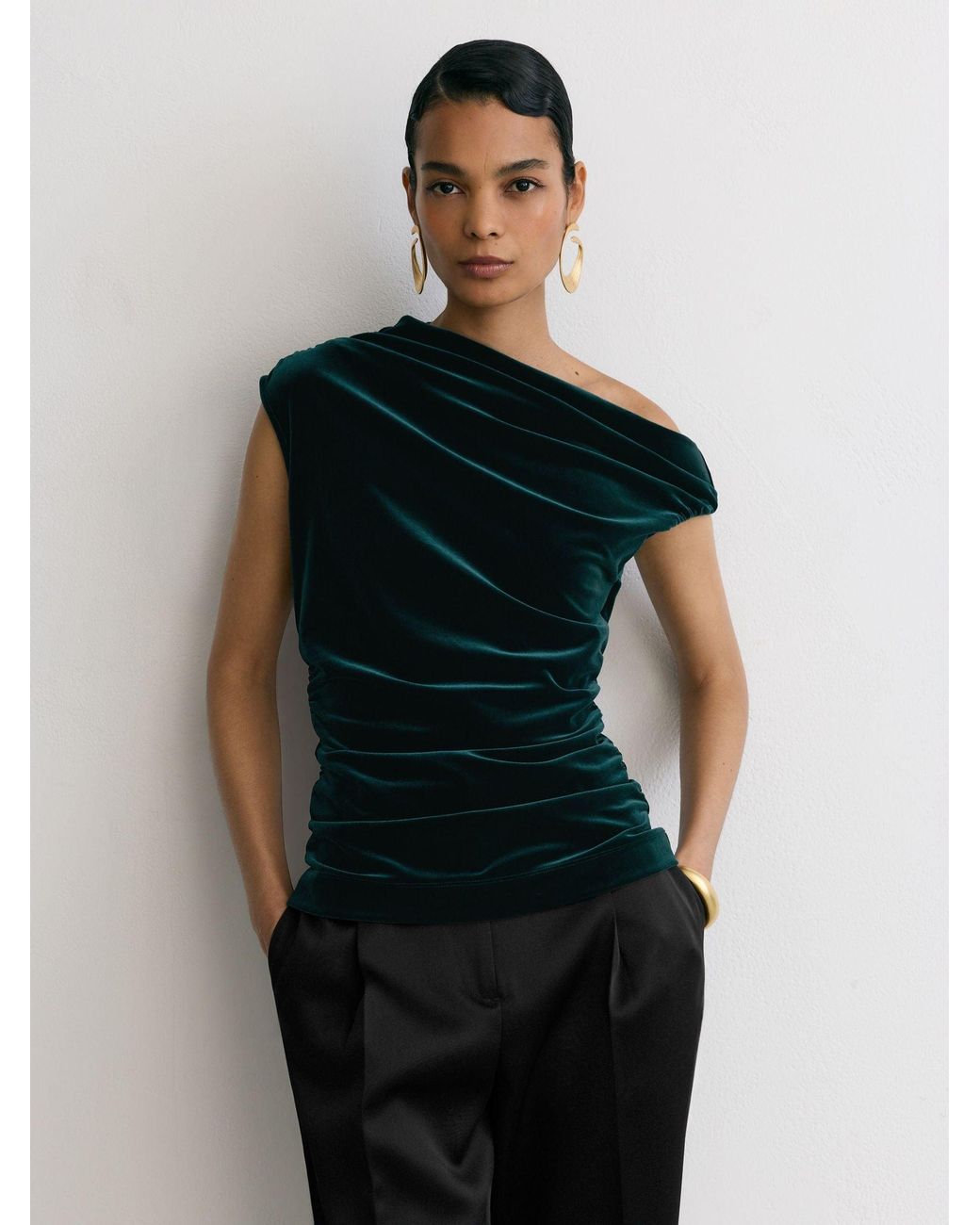 Reiss Black Velvet Off-Shoulder Top