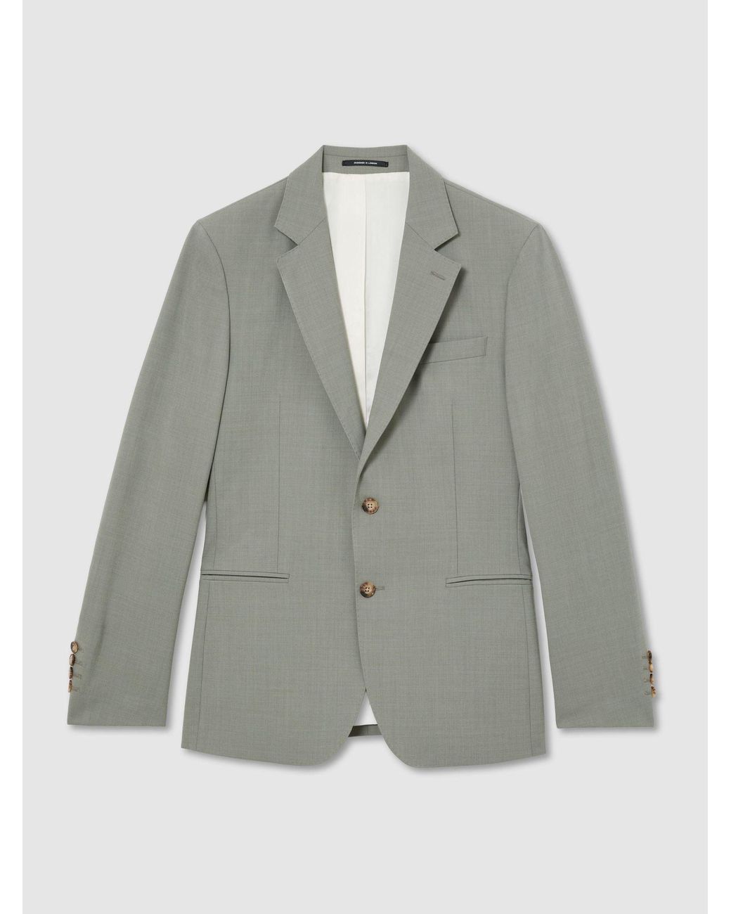 Reiss Gray Tailored Fit Wool-Blend Single-Breasted Suit Blazer for men