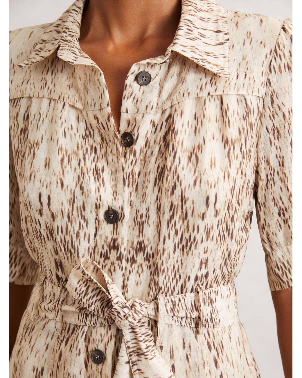Reiss Natural Animal Print Belted Shirt Dress