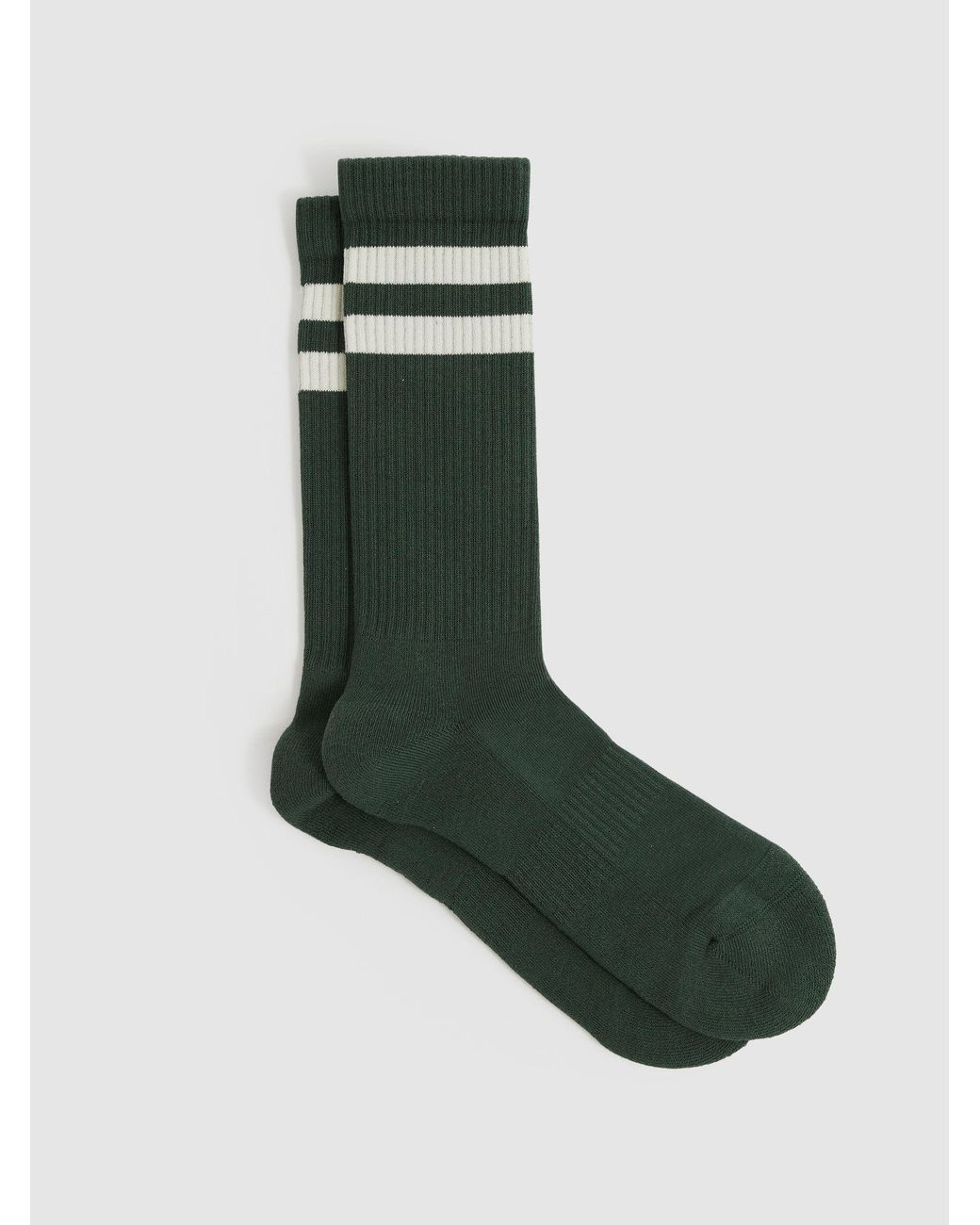 Reiss Green Pine & Ecru Cotton-Blend Double-Stripe Socks, M & L for men
