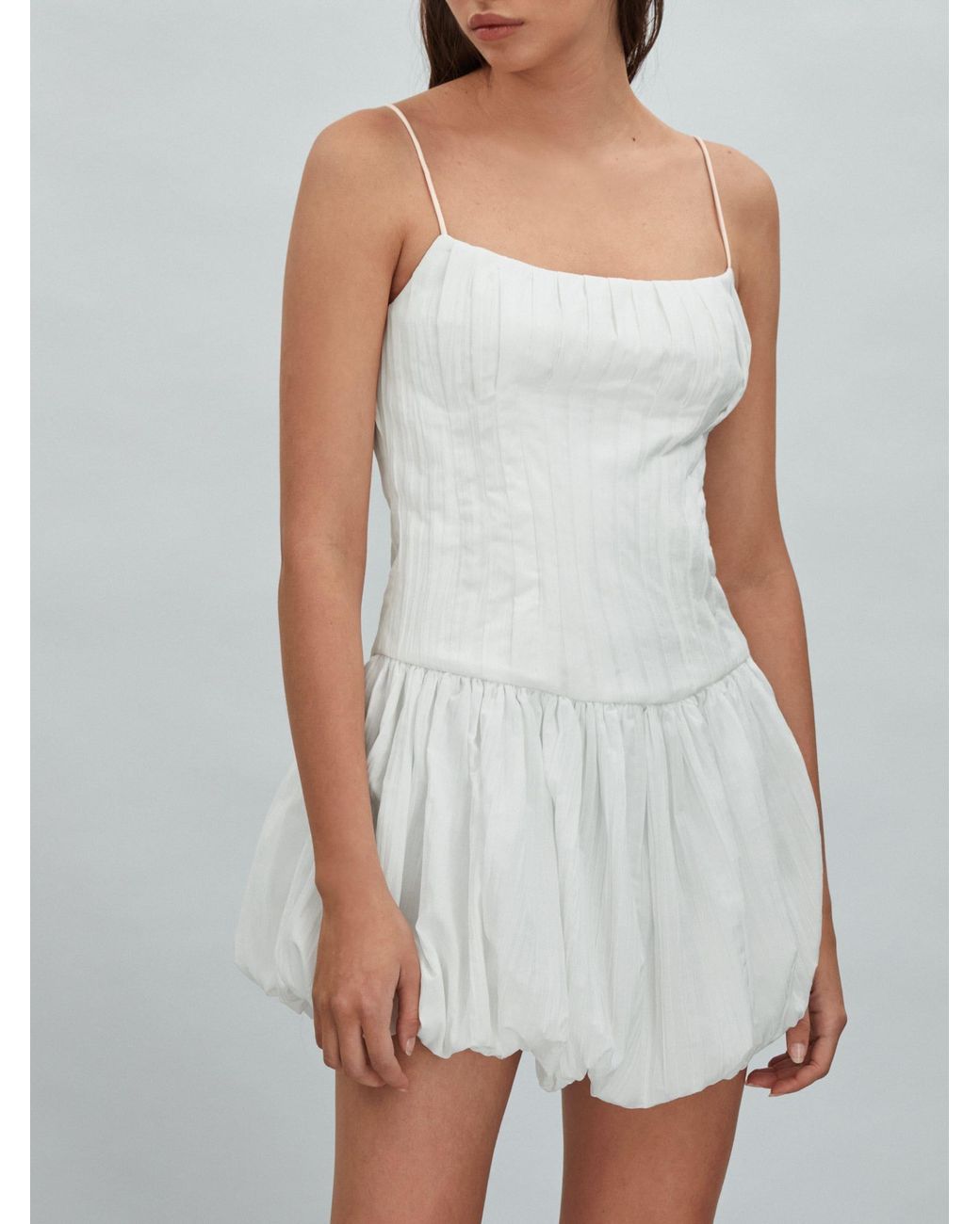 Acler White Crinkled Puff Hem Mini Dress