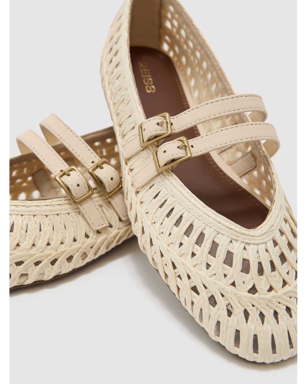 Reiss Blue Woven Ballerina-Strap Flats