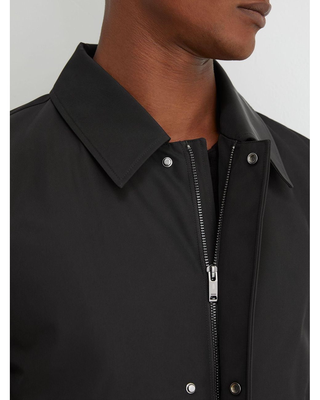 Reiss Black Technical Long Zip-Through Jacket for men