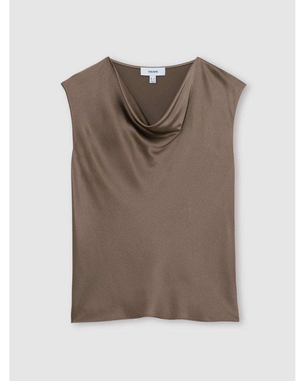 Reiss Brown Silk Cowl-Neck Sleeveless Top