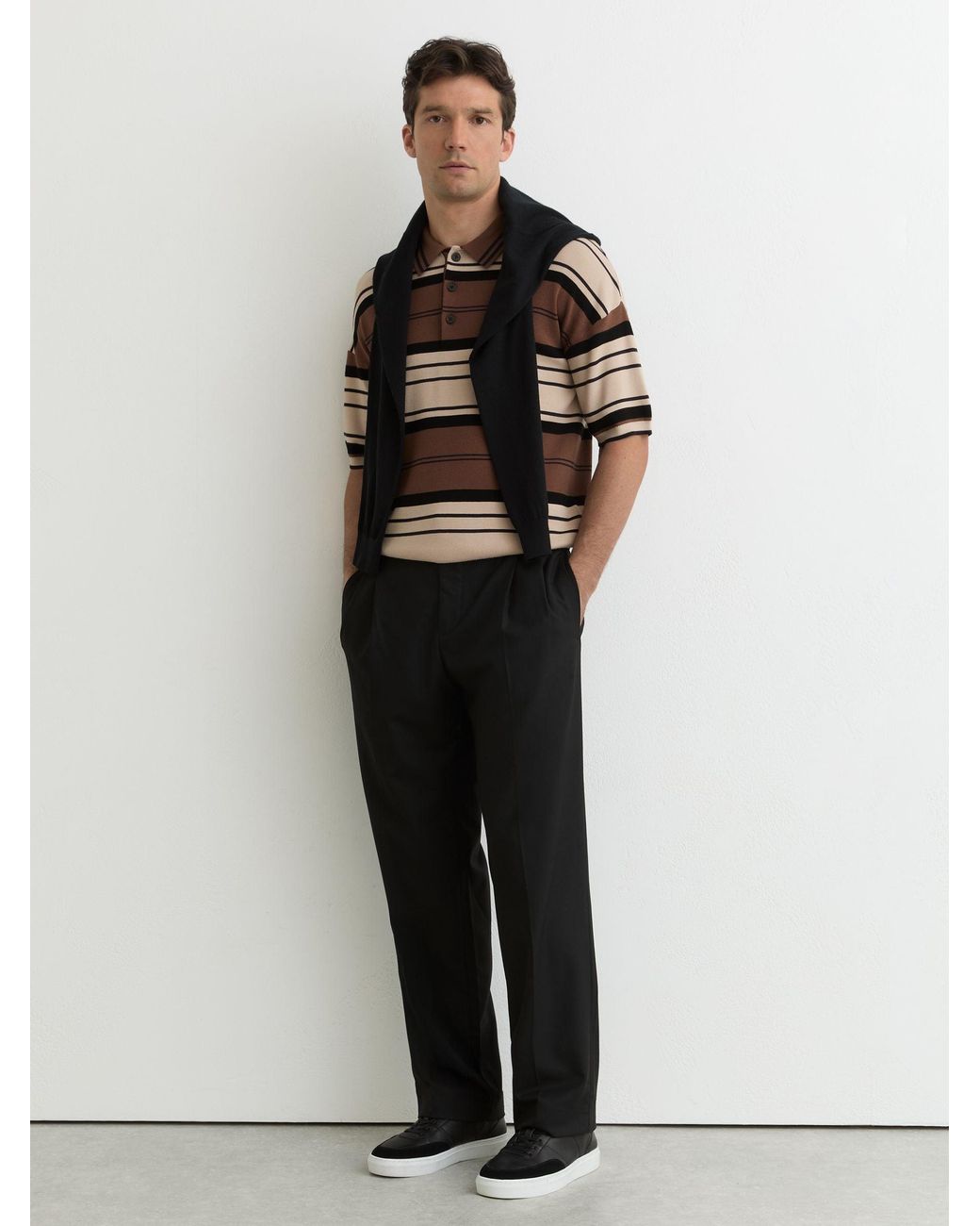 Reiss Multicolor Stripe Knit Half-Button Polo Shirt for men