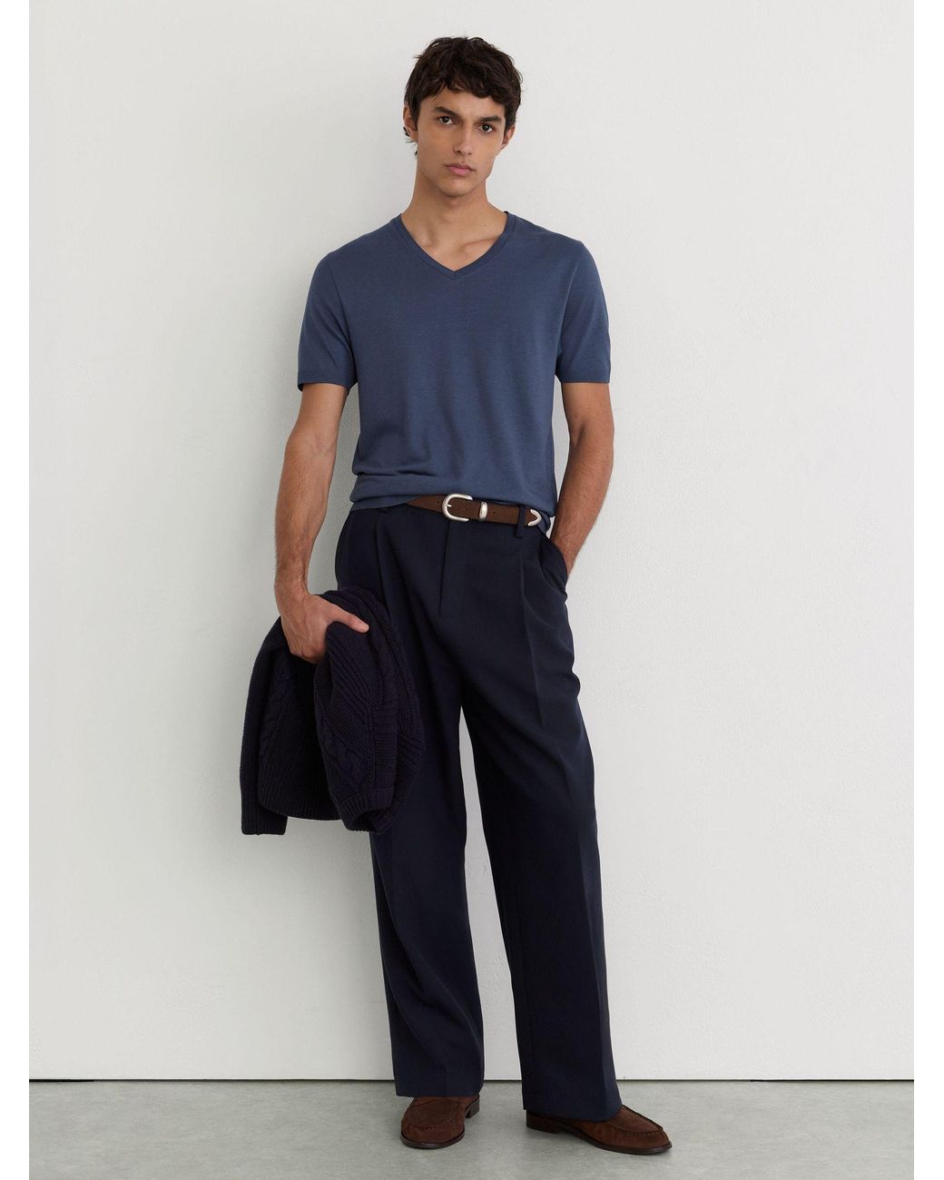Reiss Salina - Airforce Blue Cotton-modal V-neck Tailored-fit T-shirt, Xxl for men
