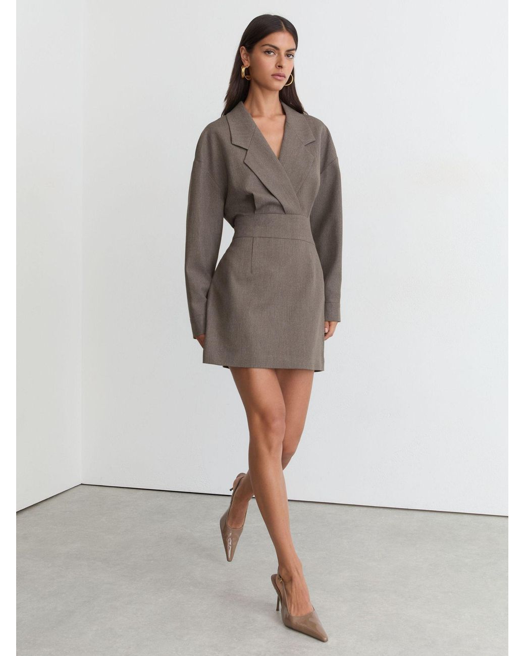 Reiss Gray Notch-Lapel Tailored Mini Dress