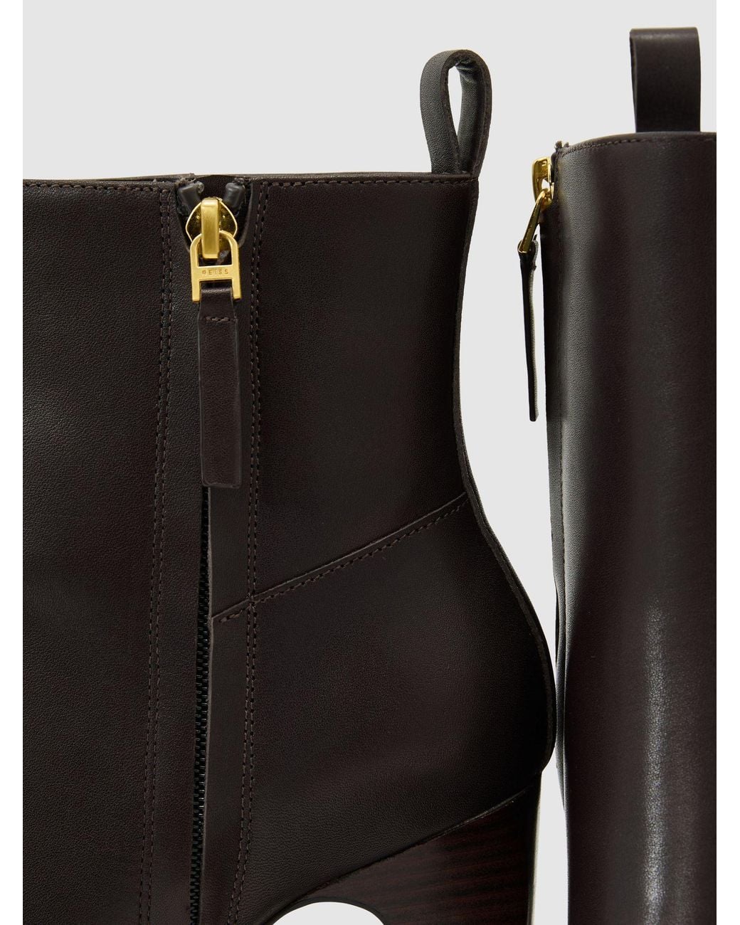 Reiss Brown Leather Chisel-Toe Block-Heel Ankle Boots