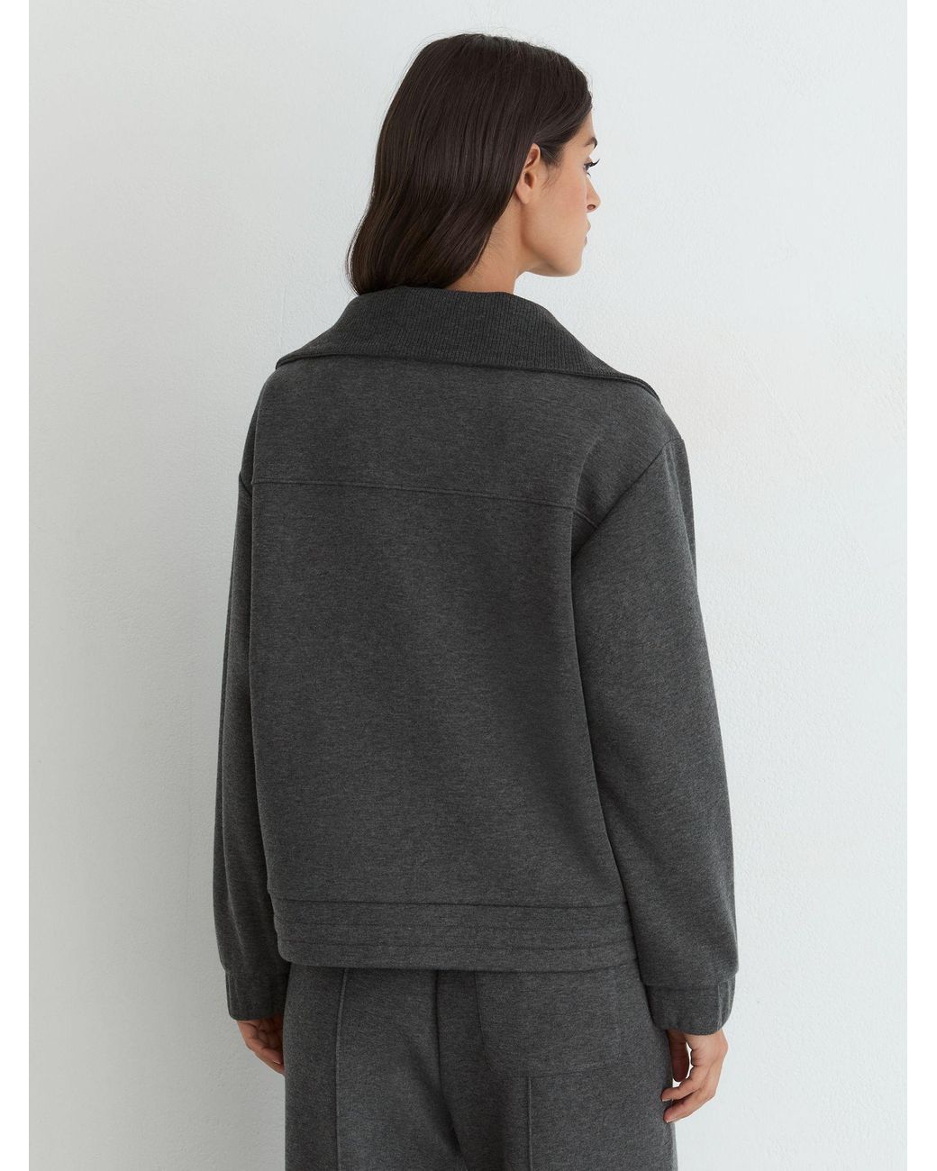 Reiss Black Layla - Charcoal Grey Marl Lyocell-wool Half-zip Sweatshirt, L (us 12-14)