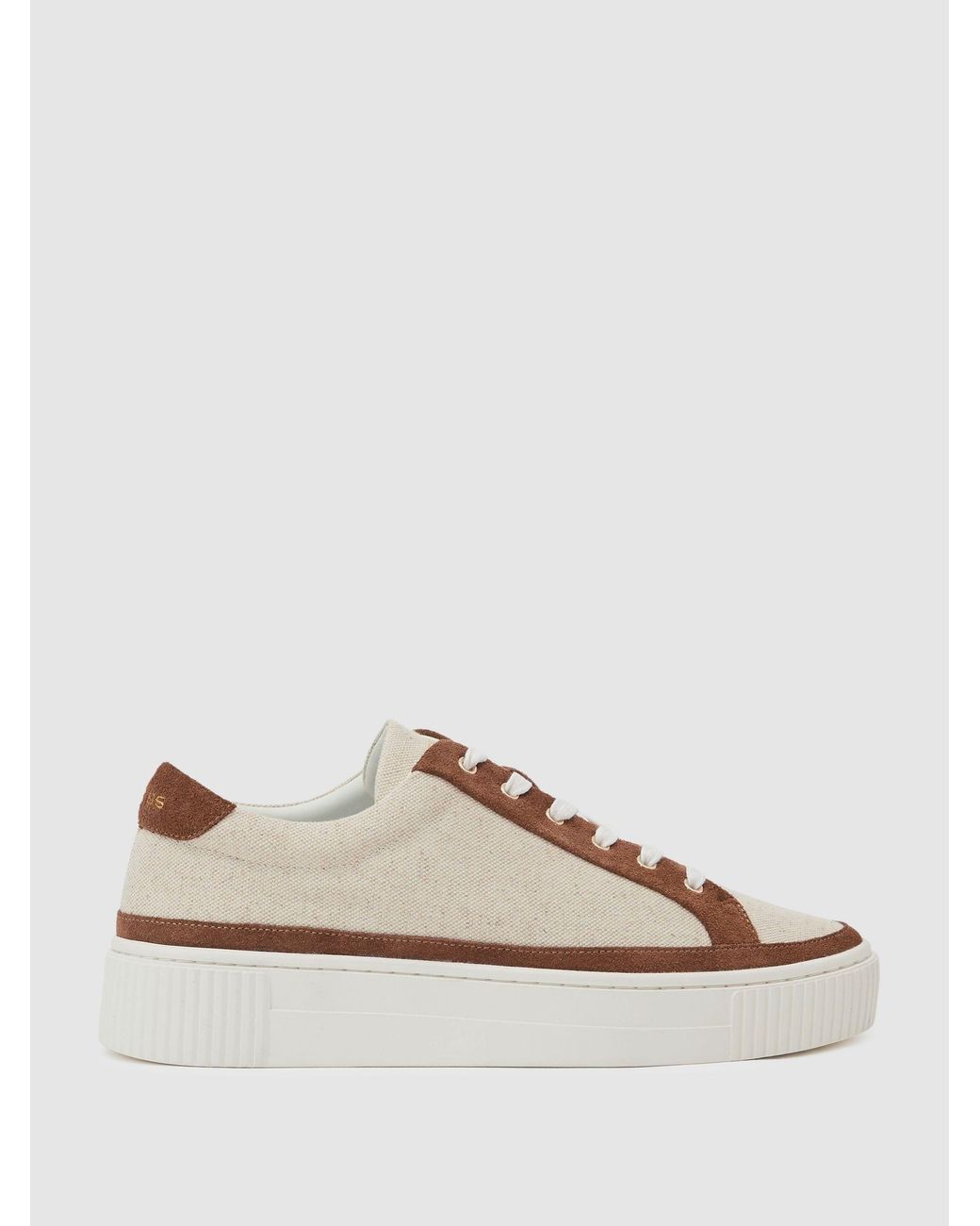 Reiss Natural Tan Leanne Suede Low-Top Platform Trainers