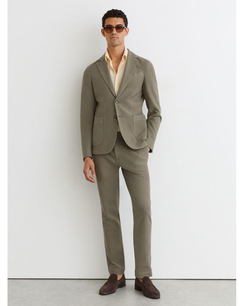 Reiss Green Garment-Dyed Piqué Single-Breasted Suit Blazer Tailored-Fit for men
