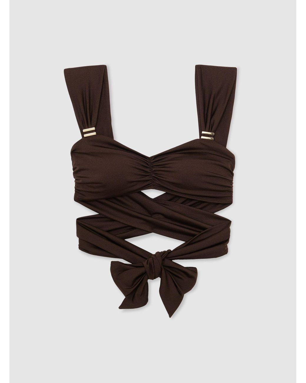 Reiss Black Wrap-Around Ruched Bikini Top