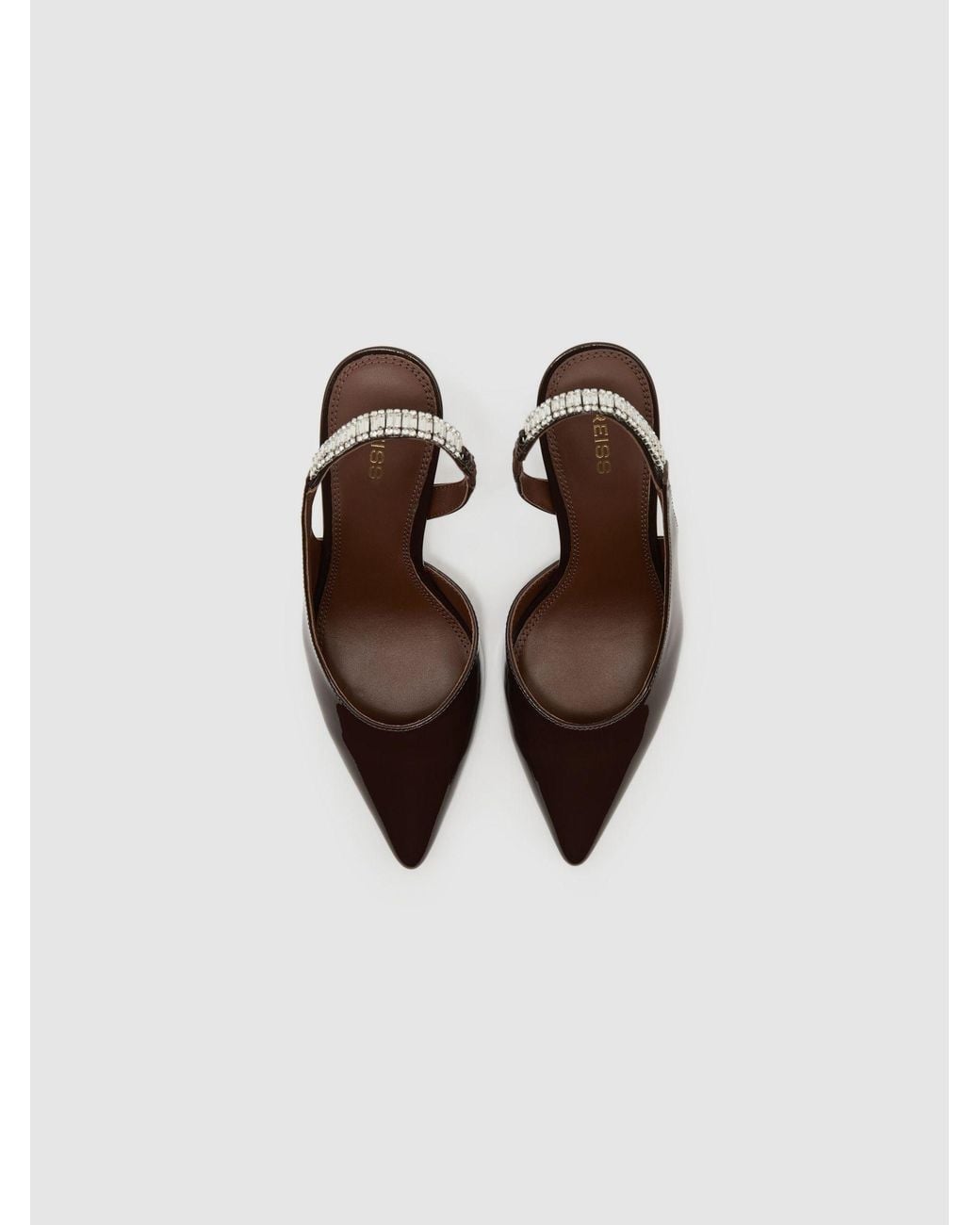 Reiss White Patent Leather Crystal-Slingback Court Shoes