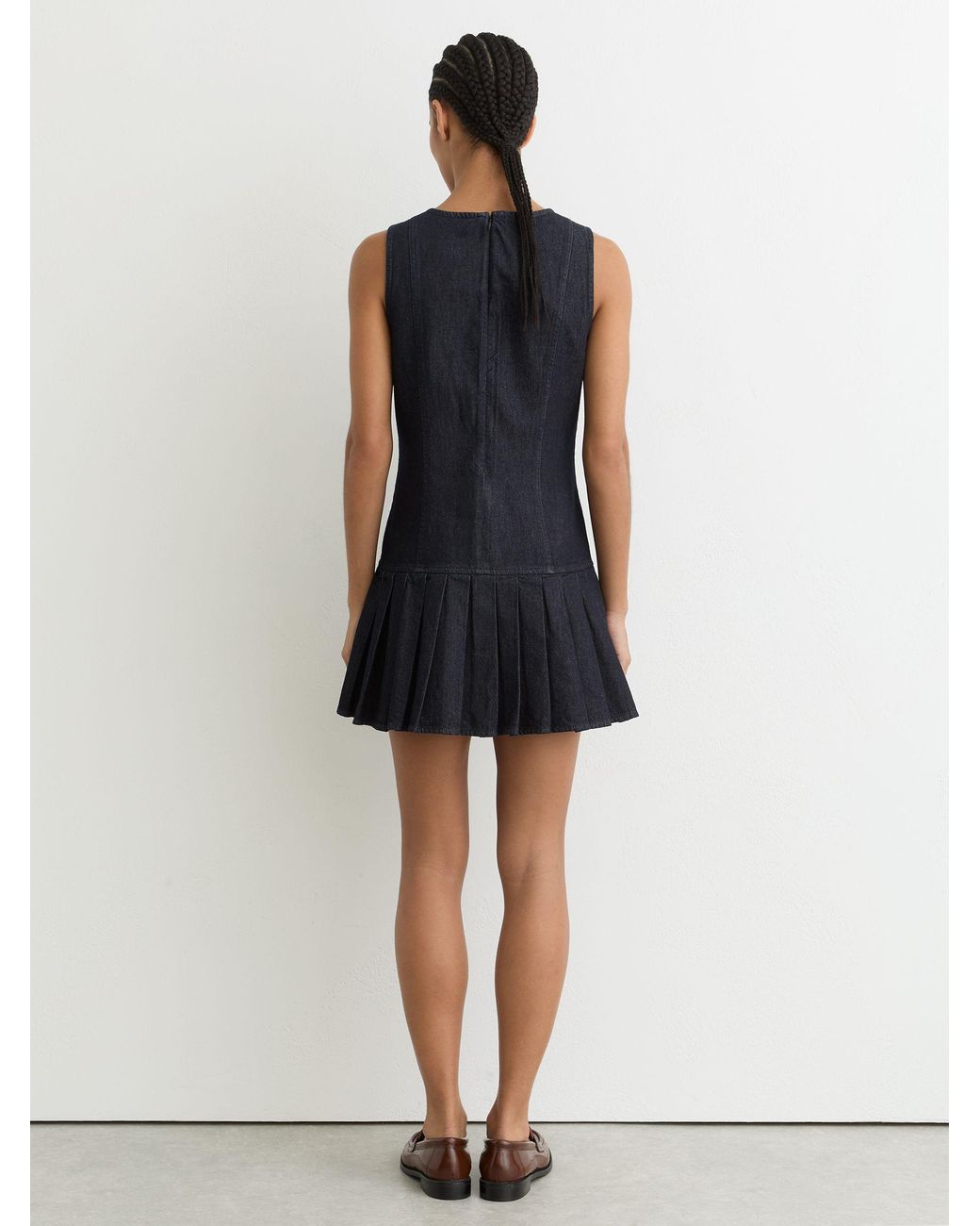 Reiss Blue Sleeveless Pleated Denim Mini Dress
