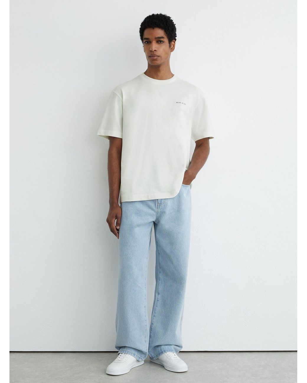 Reiss White Cotton Dive-Print Relaxed-Fit T-Shirt for men