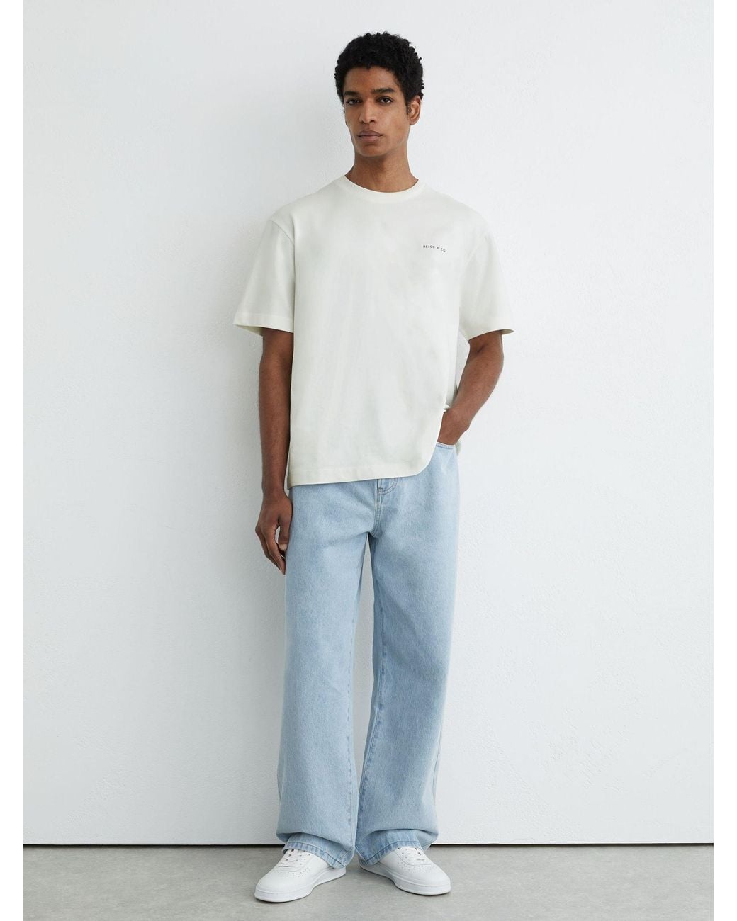 Reiss White Cotton Dive-Print Relaxed-Fit T-Shirt for men