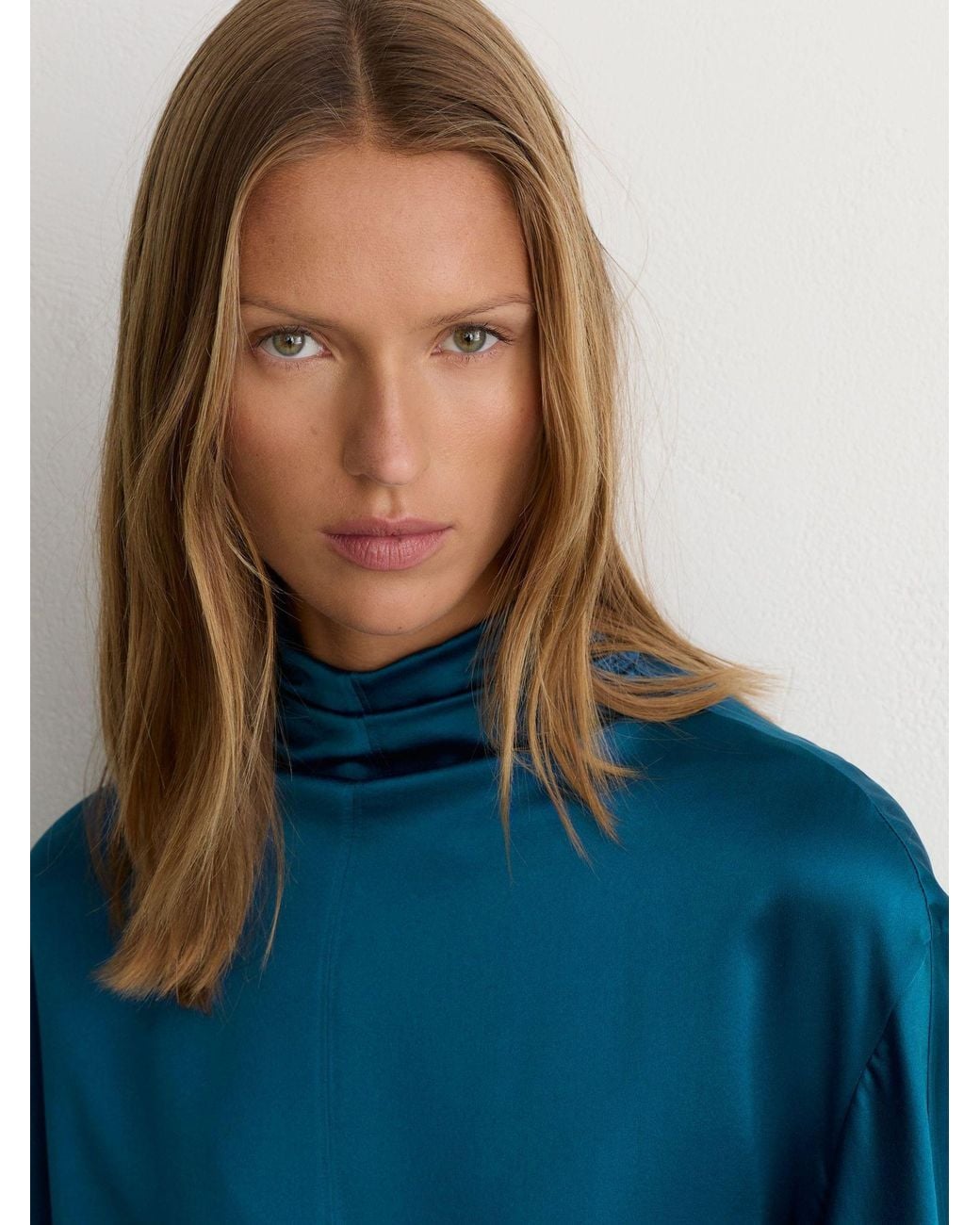 Reiss Blue Silk High-Neck Blouse