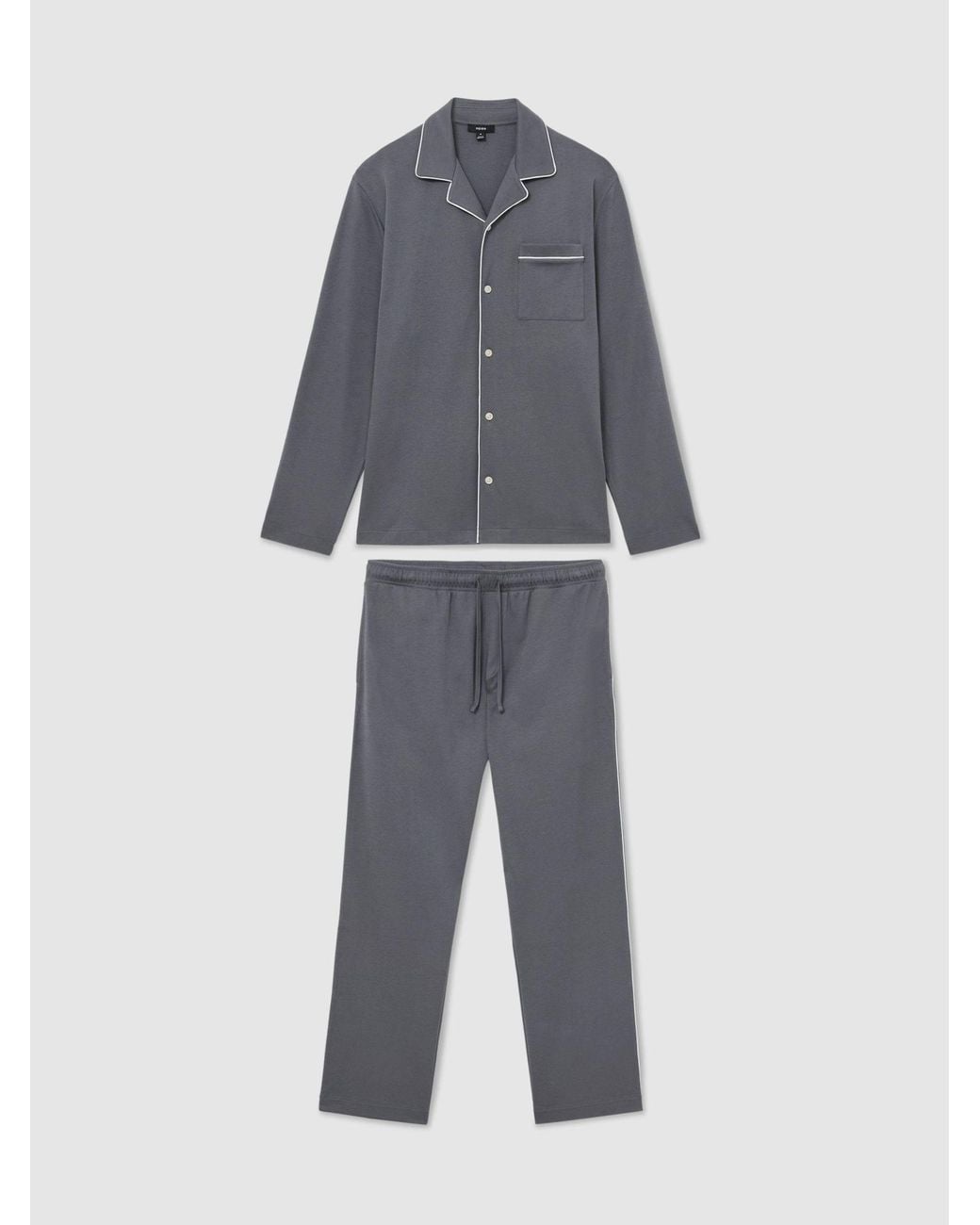 Reiss Gray Aubrey Cotton Jersey Piped Pyjama for men