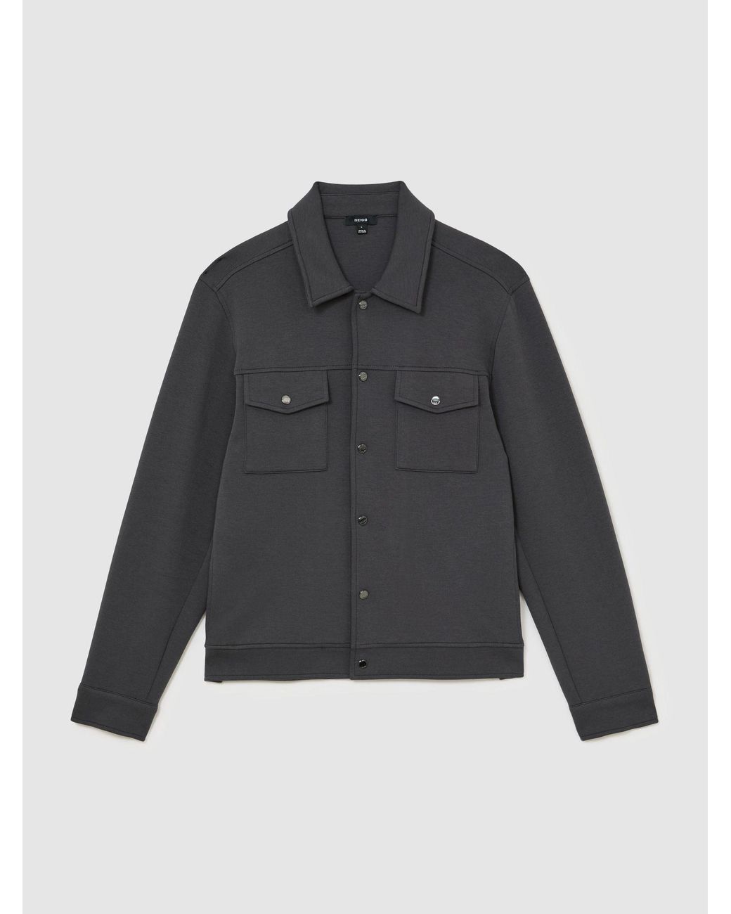 Reiss Gray Sueded Interlock Jersey Twin-Pocket Overshirt for men