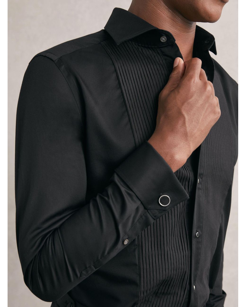 Reiss Black D Cuff Slim Fit Cotton Double-Cuff Dinner Shirt Regular-Fit for men